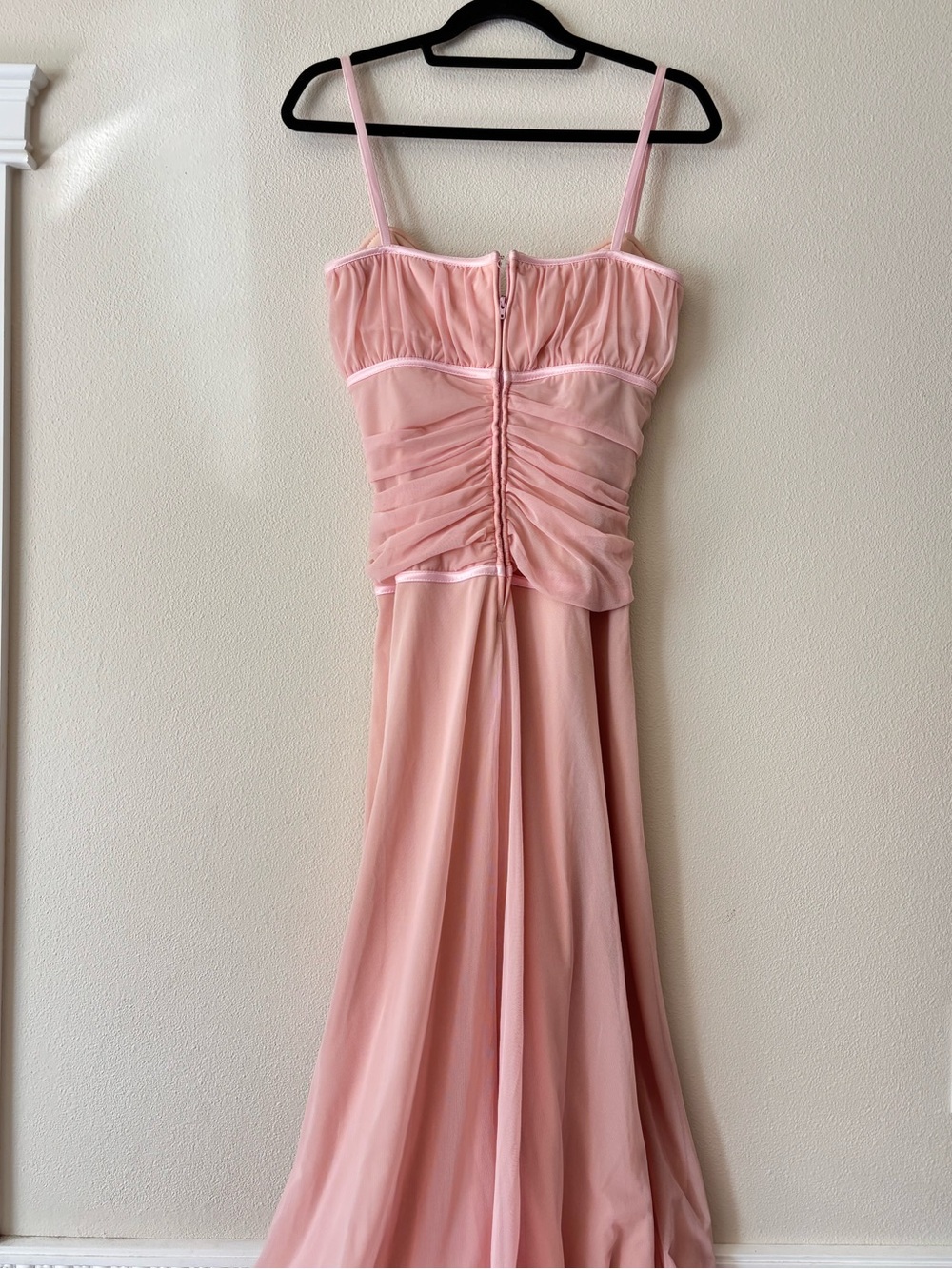 Tadashi Shoji Vintage Blush Pink Balletcore Lace-Up Mesh Maxi Dress Size 8 - Picture 9 of 11